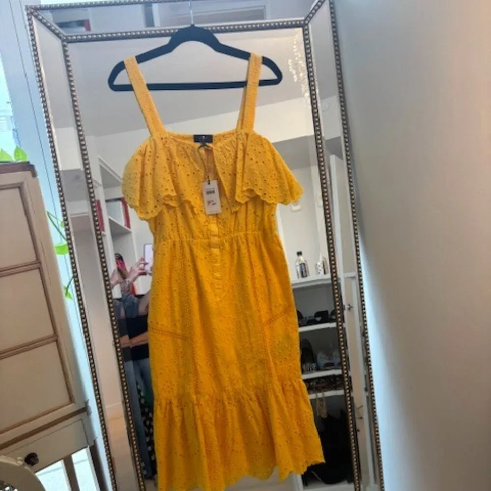 NWT "7 4 all mankind" eyelet  Mid length Yellow Summer Dress, Size Small - Picture 2 of 7